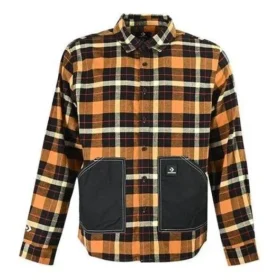 Camicia a maniche lunghe con bottoni in tessuto patchwork a quadri Taglie asiatiche “Giallo”