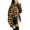 Camicia a maniche lunghe con bottoni in tessuto patchwork a quadri Taglie asiatiche “Giallo”
