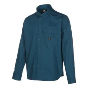 Camicia a maniche lunghe con bottoni in tessuto Taglie asiatiche “Verde”