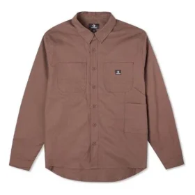 Camicia a maniche lunghe con taschino da carpentiere e bottoni Taglie asiatiche “Brazil Nut”