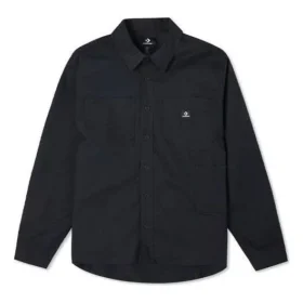 Camicia a maniche lunghe con taschino da carpentiere e bottoni Taglie asiatiche “Nero”