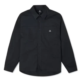 Camicia a maniche lunghe con taschino da carpentiere e bottoni Taglie asiatiche “Nero”