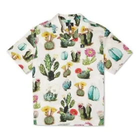 Camicia da resort con stampa vegetale Taglie asiatiche “Desert Sand Cactus Multi”