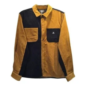Camicia in velluto a coste con blocchi di colore Taglie asiatiche “Marrone Nero”