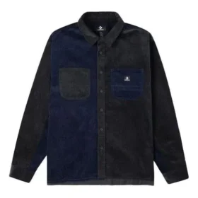 Camicia in velluto a coste con blocchi di colore Taglie asiatiche “Navy Black”