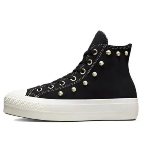 Chuck Taylor All Star con zeppa in pelle scamosciata e borchie, modello alto “Nero”