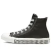 Chuck Taylor All Star Mission-V in pelle, modello alto, suola con motivo a onde, nero e bianco “Black White”