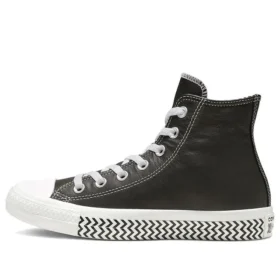 Chuck Taylor All Star Mission-V in pelle, modello alto, suola con motivo a onde, nero e bianco “Black White”