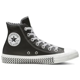 Chuck Taylor All Star Mission-V in pelle, modello alto, suola con motivo a onde, nero e bianco “Black White”