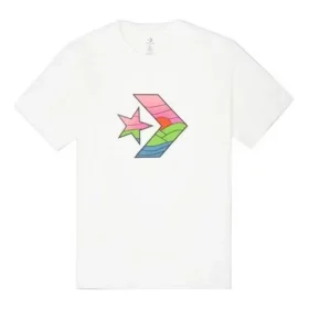 Converse da uomo a maniche corte casual sportive con stampa a colori contrastanti, bianco
