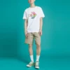 Converse da uomo a maniche corte casual sportive con stampa a colori contrastanti, bianco