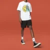 Converse da uomo con stampa faccina sorridente, traspiranti, a maniche corte, bianche