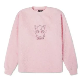 Converse x POKEMON Pullover a collo rotondo in pelle scamosciata con ricamo cartoon rosa