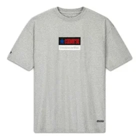 Converse x Thisisneverthat da uomo, logo stampato, maglietta sportiva a maniche corte con collo rotondo, grigio chiaro