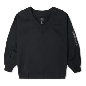 Felpa con cappuccio a V in maglia larga a tinta unita, nera