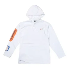 Felpa con cappuccio da uomo Converse x Rokit Crossover con stampa grande del logo, maniche lunghe, bianca