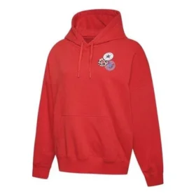 Felpa con cappuccio e logo stampato, cordino, rosso
