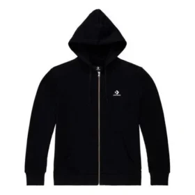 Felpa con cappuccio e zip integrale con motivo a stella e chevron, taglie asiatiche, “Nero”