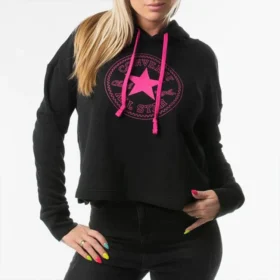 Felpa con cappuccio in maglia casual sportiva Athleisure, nera