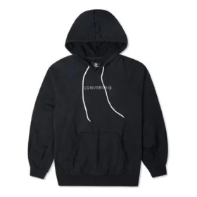 Felpa con cappuccio in maglia larga con logo ricamato, nera