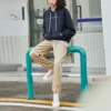 Felpa con cappuccio in maglia larga con logo ricamato, nera