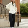 Felpa con cappuccio Star Taglie asiatiche “Bianco latte”