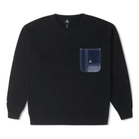 Felpa con collo rotondo in denim patchwork Taglie asiatiche “Black”