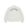 Giacca aviator retrò sportiva ampia con logo SS22, modello per coppia, bianca