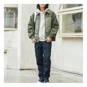 Giacca cargo in tela con tasche a blocchi di colore, stile coppia, verde erba