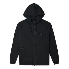 Giacca con cappuccio a maniche lunghe con zip in tinta unita, modello per coppia, nera