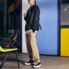 Giacca con cappuccio casual retrò in stile coppia, nera