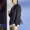 Giacca con cappuccio casual retrò in stile coppia, nera