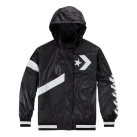 Giacca con cappuccio casual sportiva con logo, nera