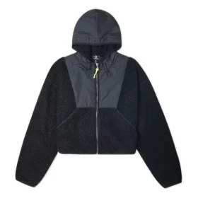 Giacca con cappuccio in lana d’agnello con zip integrale, nera