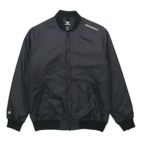 Giacca da baseball Converse Aviator da uomo in tessuto antivento con cerniera, autunnale, nera
