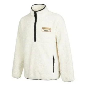 Giacca da uomo in lana d’agnello con colletto alto e mezza zip con logo Converse, bianco crema