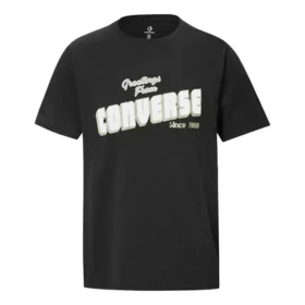 Maglietta casual da uomo Converse a maniche corte con stampa alfabetica sparsa, nera