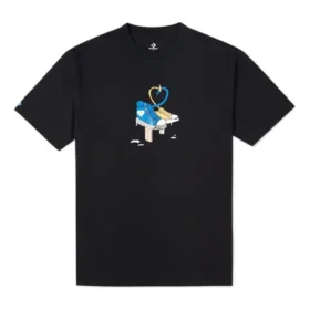 Maglietta casual da uomo Converse con stampa, traspirante, a maniche corte, nera