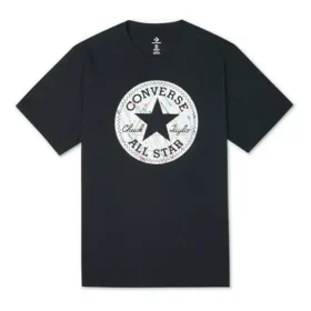 Maglietta casual sportiva traspirante a maniche corte Converse Chuck Pattern da uomo, girocollo, nera