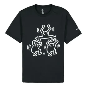 Maglietta da uomo Converse x Keith Haring Crossover con motivo cartoon, girocollo e maniche corte, nera