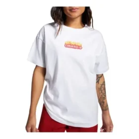 Maglietta oversize con logo fiammeggiante Taglie asiatiche “Bianco Rosso”