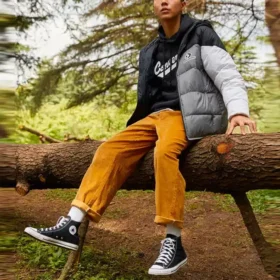 Pantaloni chino in velluto a coste a doppia piega Taglie asiatiche “Arancione”