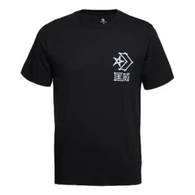 Polo da uomo Converse con logo stampato, maniche corte, nero