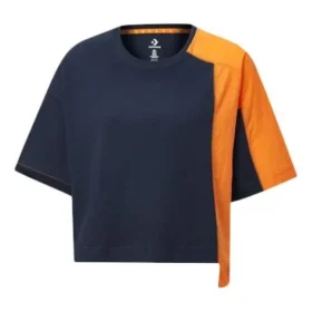 Serie Capsule Giacca con giunture a colori contrastanti, collo rotondo e maniche corte, blu