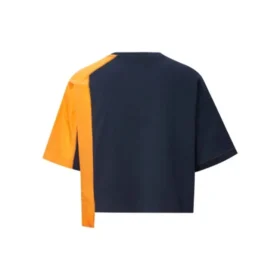 Serie Capsule Giacca con giunture a colori contrastanti, collo rotondo e maniche corte, blu