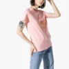 Stampa con motivo alfabetico, collo rotondo, maniche corte, rosa