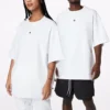 T-shirt a maniche corte, collo rotondo, vestibilità ampia, tinta unita, stile per coppia, bianco