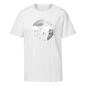 T-shirt casual a maniche corte con stampa e collo rotondo, bianca