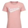T-shirt con logo centrale sul davanti Taglie asiatiche “Rosa Bianco”